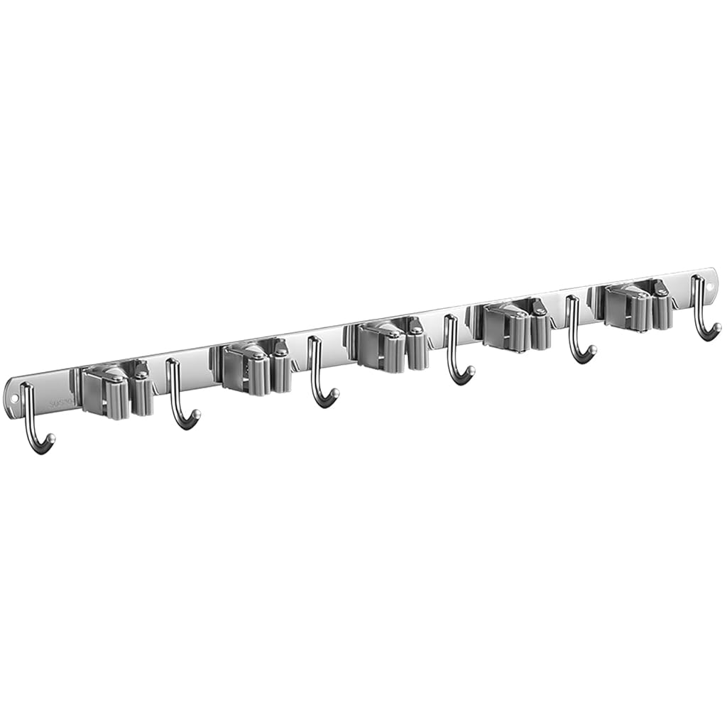 HASTHIP® Stainless Steel Wall Mounted Storage Rack (5 Racks with 6 Hooks, Silver) for Kitchen, Bathroom, Laundry Room, Garage, Broom Cabinet, Indoor and Outdoor HASTHIP® Stainless Steel Wall Mounted Storage Rack (5 Racks with 6 Hooks, Silver) for Kitchen, Bathroom, Laundry Room, Garage, Broom Cabinet, Indoor and Outdoor